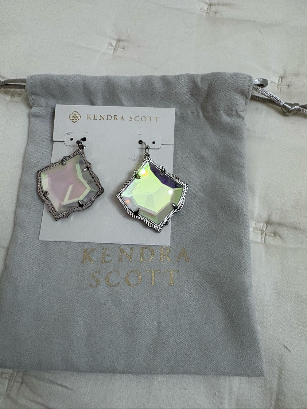 Kendra Scott Iridescent Dichroic Glass Silver Dangle Earrings